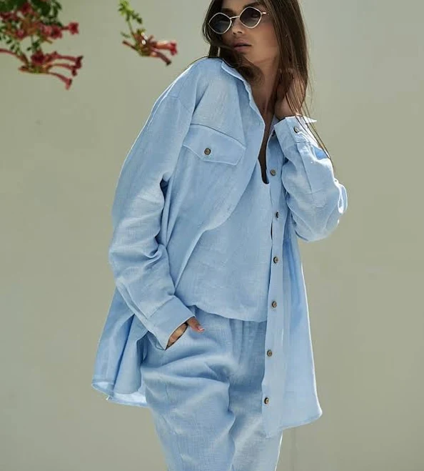top Лляна сорочка oversize Світло-блакитна 'linen island alba soboni $3600