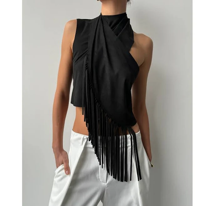 top Топ із екозамші з бахрамою, чорний Rikky Hype Rikky Hype $600