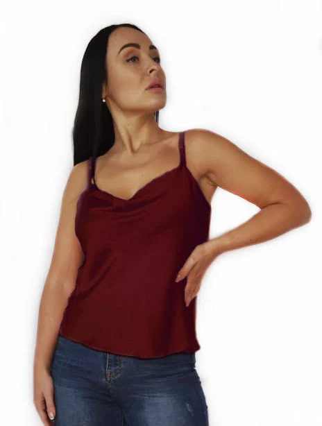 шовкова майка з мереживом Базова шовкова майка жіноча хомут Бордовий S jennyfur.com.ua $730