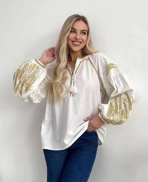 top Оригінальна вишиванка, блуза білого кольору з об'ємними вишитими рукавами розміри S, M, L natalishop.com.ua $1195