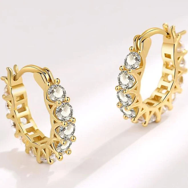 accessory Золоті сережки кільця круглі з камінням фіанітів з срібла s925 позолочені 18 k, великі круглі вечірні сережки з камінням по колу, подарунок новий рік Shafa $1550