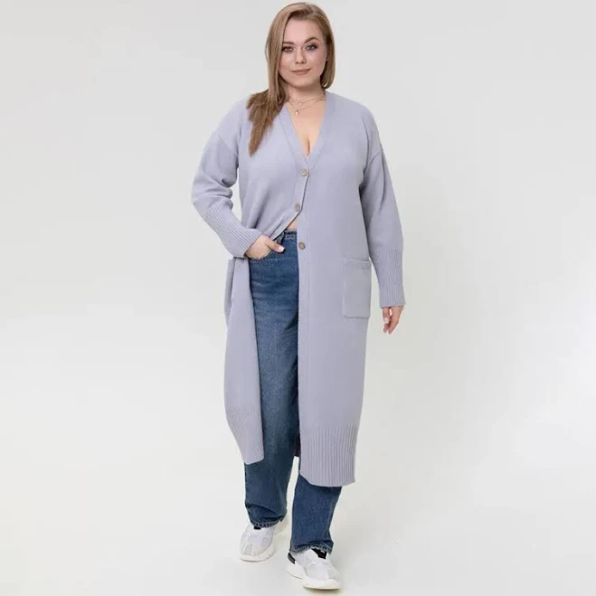 кардиган Жіночий в'язаний довгий кардиган світло-сірого кольору Sewel Garne $1715