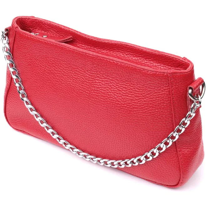 bag Яскрава сумка багет з ланцюжком і знімним ремінцем з натуральної шкіри Shvigel 22836 Червона bag24.com.ua $1778