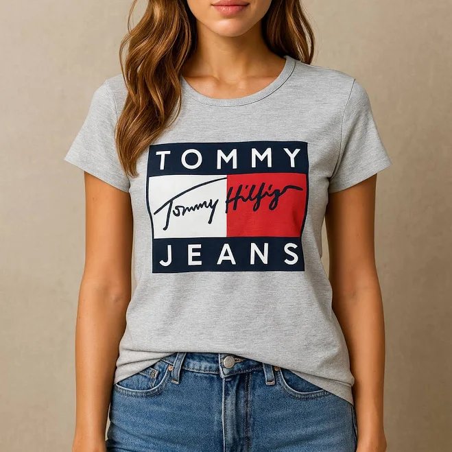 top Жіноча сіра меланж футболка з принтом Tommy Jeans 46р Клуб Оптових Покупок $160