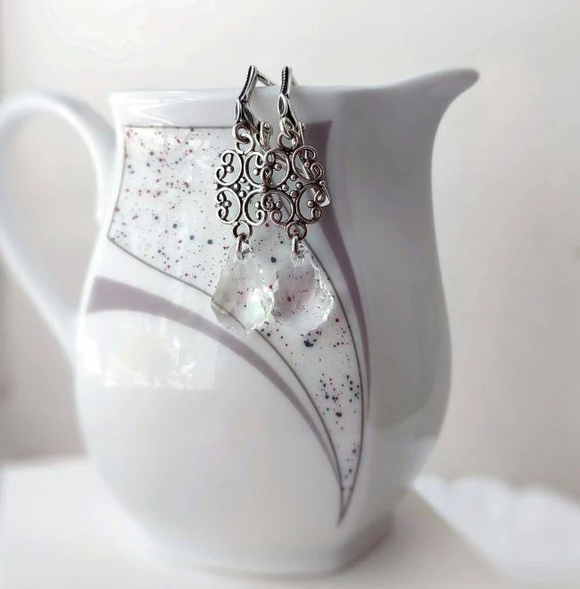 accessory UkrainArt Сережки з прозорими кристалами Swarovski в сріблі з чорнінням Прикраси ручної роботи UkrainArt $770