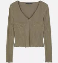 long sleeve top Ребристий топ з довгими рукавами та V-подібним вирізом l pusilka.com.ua $254.6