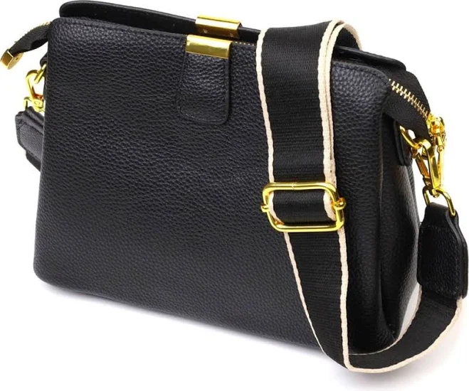 bag Жіноча сумка-кроссбоді на три відділення з натуральної шкіри чорного кольору Vintage (2422107) MODNOTAK $2097