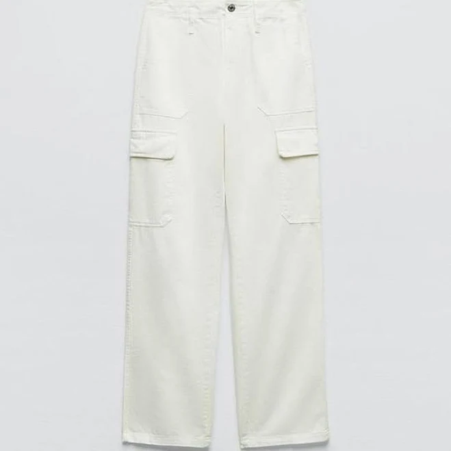jeans Білі джинси карго від zara, трендові штани карго молочні Shafa $600