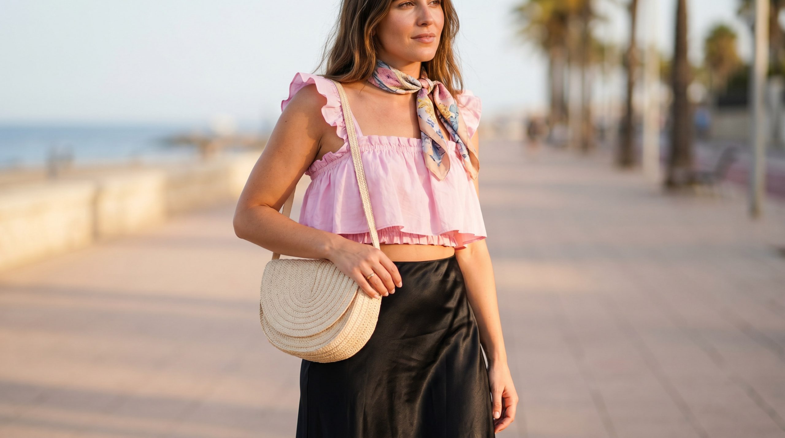 Елегантний детальний знімок чорної сатинової спідниці, що демонструє її витончений фасон та гладку текстуру, ідеальна для створення сучасних образів 2026 року.