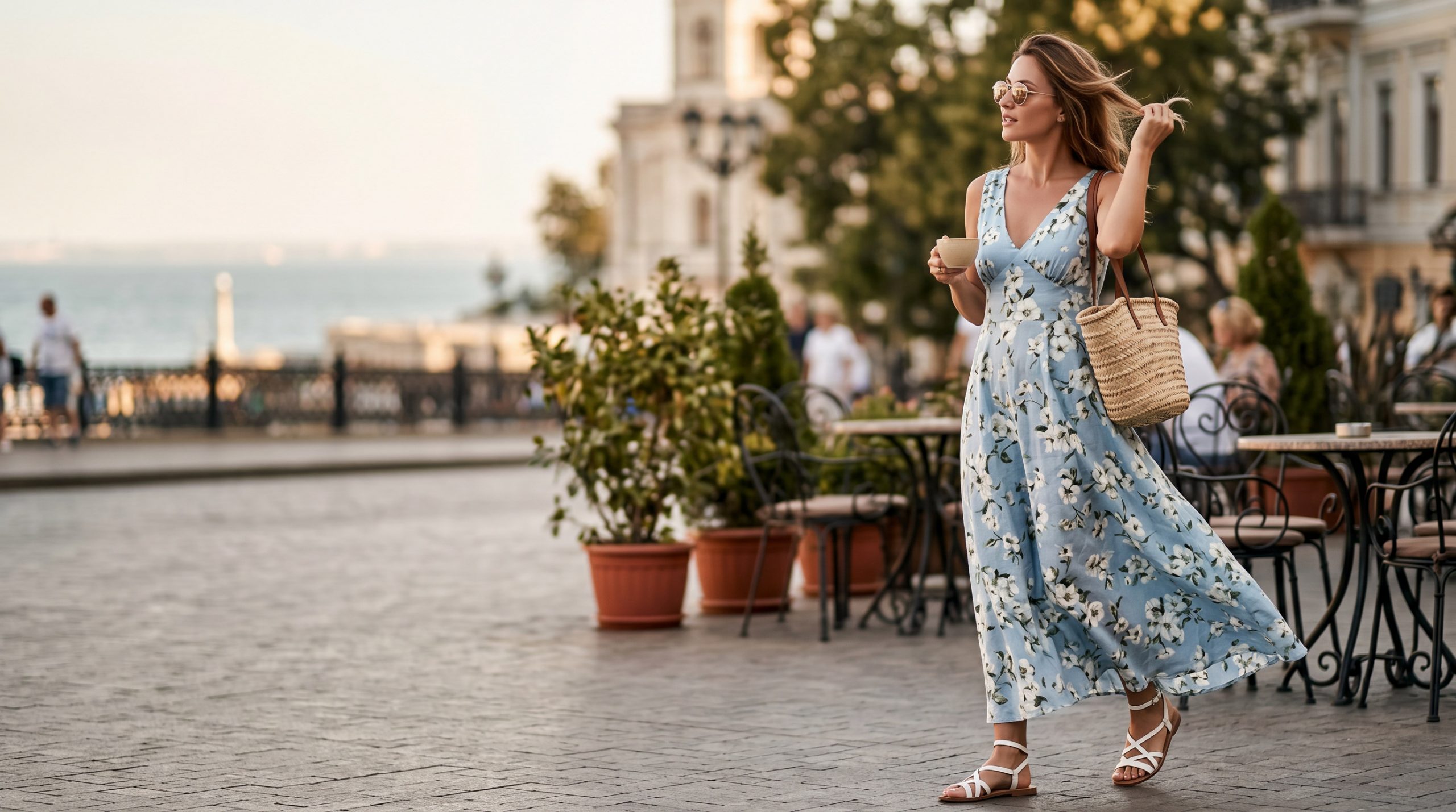 Елегантна жінка в сукні кольору слонової кістки, що ілюструє, які плаття зараз в моді для сезону 2026.