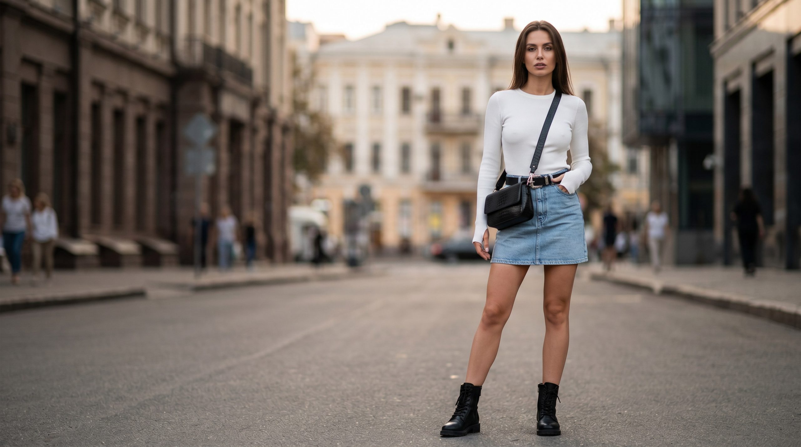 Елегантний образ з топом з довгим рукавом та вирізом для пальця, що підкреслює сучасний стиль 2026 року