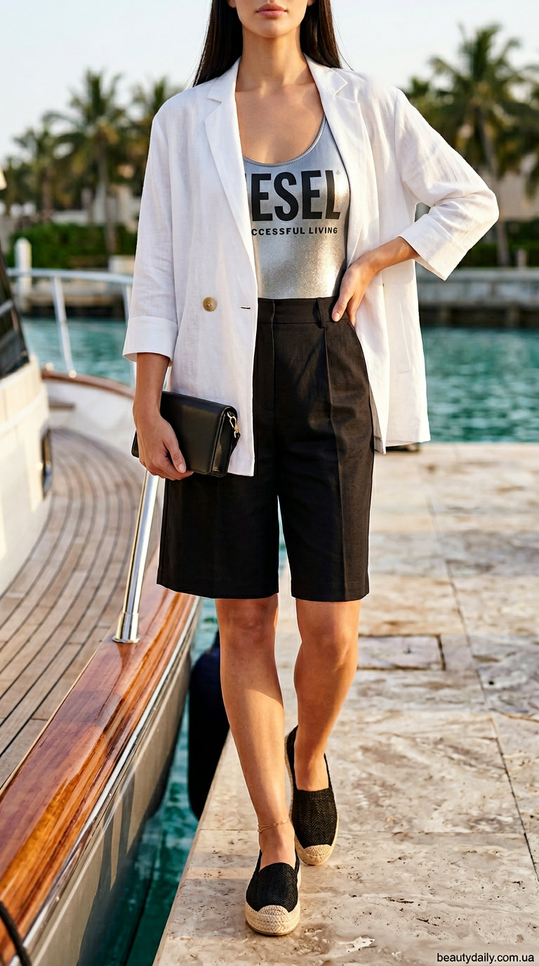 Розкішний цілісний купальник сріблястий металік з V-подібним вирізом для відпочинку на яхті.