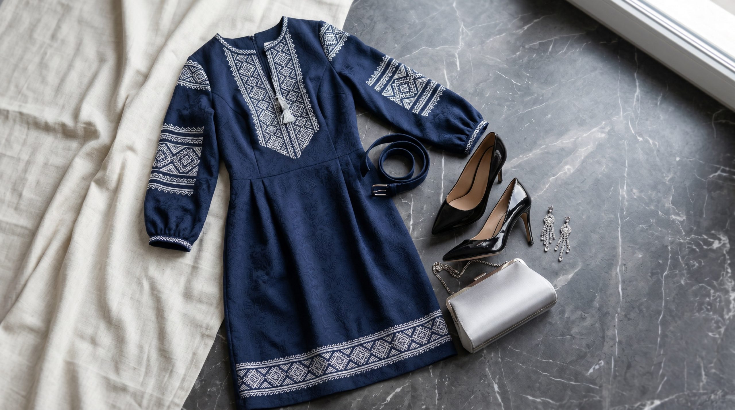 Колаж елементів: вишиванка-сукня, аксесуари та декор, що демонструють трендові літні образи 2026 року в естетиці flatlay.