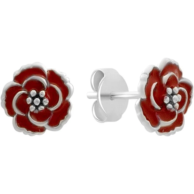 accessory Срібні сережки-гвоздики у формі квітів з червоною емаллю LoveR $1468