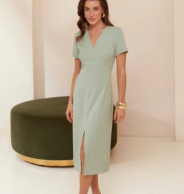 dress Сукня футляр міді з коротким рукавом костюмна тканина шавлія VOVK $1519