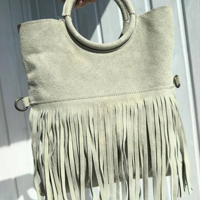 bag Замшева бежева сумка із бахромою бахрома натуральна замша Shafa $1730