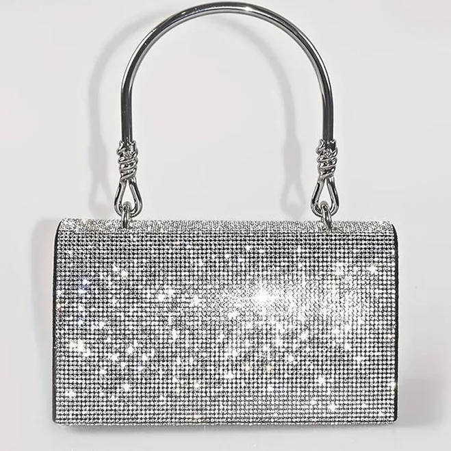 bag Серебристая мини сумочка люкс из страз, блестящая вечерняя сумочка стразы камни, серебряный клатч Shafa $1955