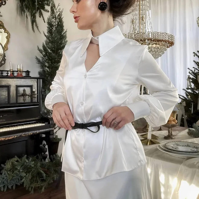 top Блуза жіноча шовкова зі зйомним коміром (2228bg) білий | 42-44' Sunwin-store.com $1595