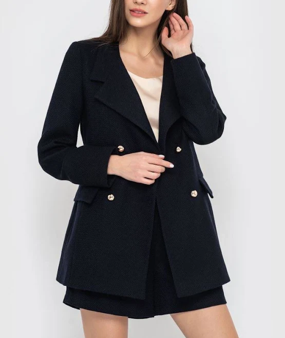 jacket Темно-синій фактурний жакет з золотими ґудзиками з італійської шерсті Nine $3499