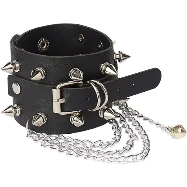accessory Шкіряний браслет з шипами, пряжками та ланцюгами чорний tor-rock.shop $350