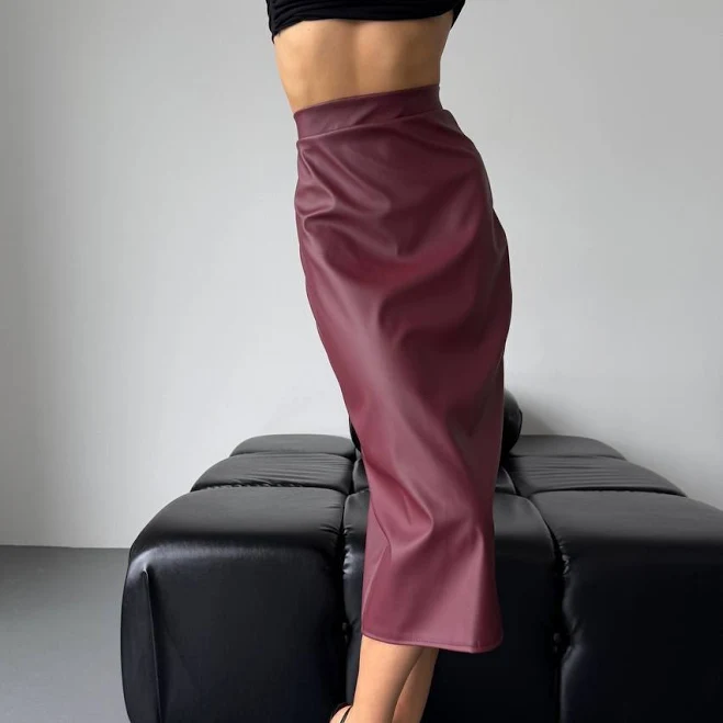 skirt Жіноча шкіряна спідниця міді з матової екошкіри Бордо 42/44 Колір: Бордо, Розмір: 42/44 s-shoco.com.ua $300