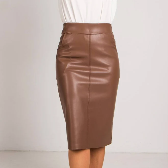 skirt Весняна шкіряна жіноча спідниця-олівець із розрізом довжини нижче колін колір моко, бежевий 42, 44 biruzza.com.ua $684