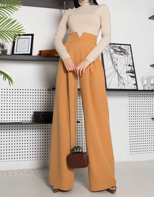 pants Штани палаццо пісочні з високою посадкою | 68088 - S - Бежевий FashionSets $600