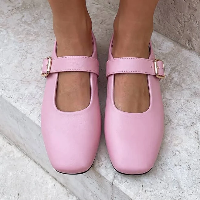shoes Туфли балетки розовые кожа квадратный мыс 8645-28 Sollorini $2725