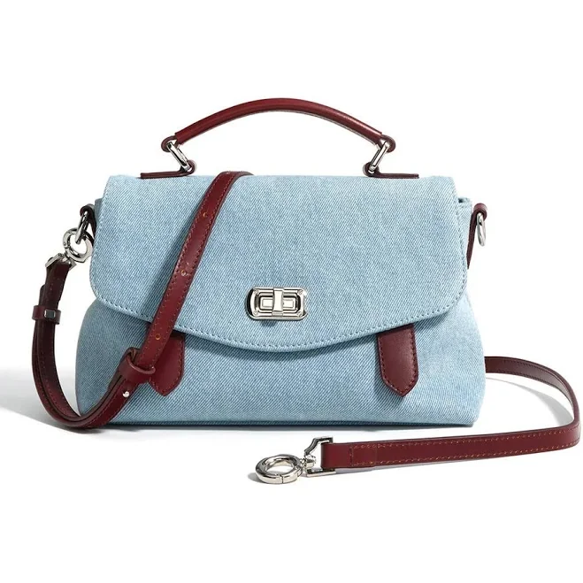 bag Denim Bag. Жіноча сумка блакитна з бордовою шкірою runabags.com.ua $2790