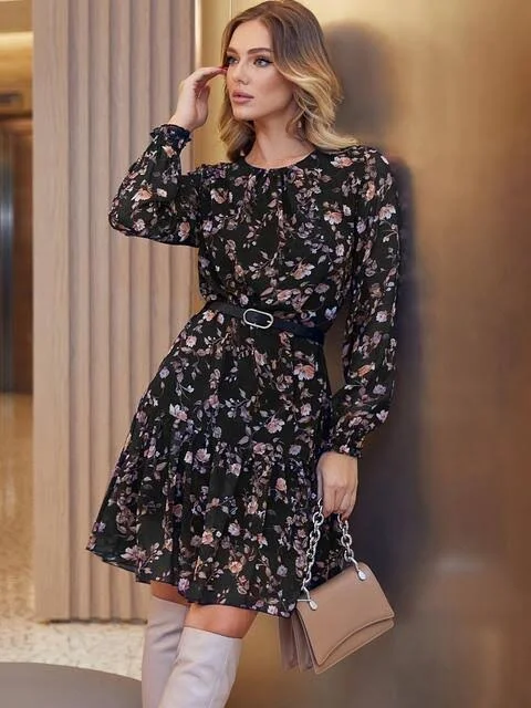 dress Dressa Плаття-трапеція з шифону з квітковим принтом чорне 55931 &ndash; купити в Києві dressa.com.ua $1279