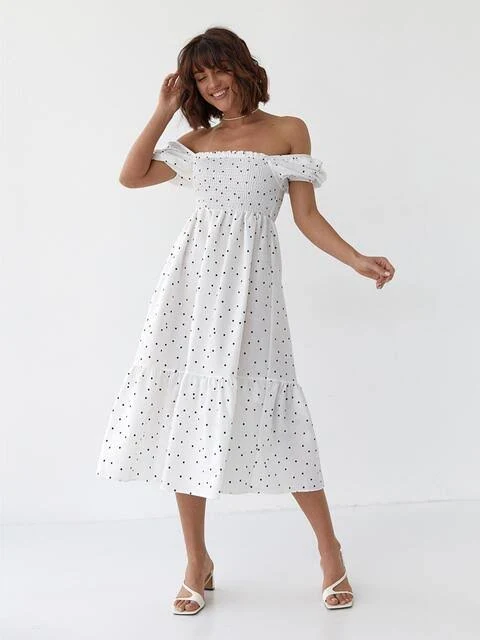 dress Dressa Біла сукня-кльош в горошок довжини міді 60100 &ndash; купити в Києві dressa.com.ua $959