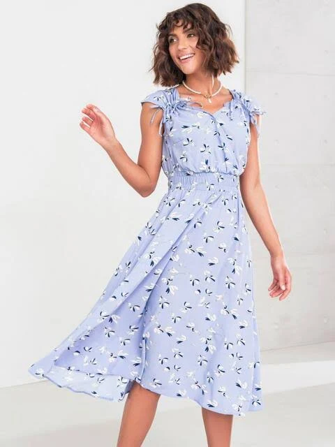 dress Dressa Блакитна сукня з квітковим принтом та фігурним вирізом 61654 &ndash; купити в Києві dressa.com.ua $1199