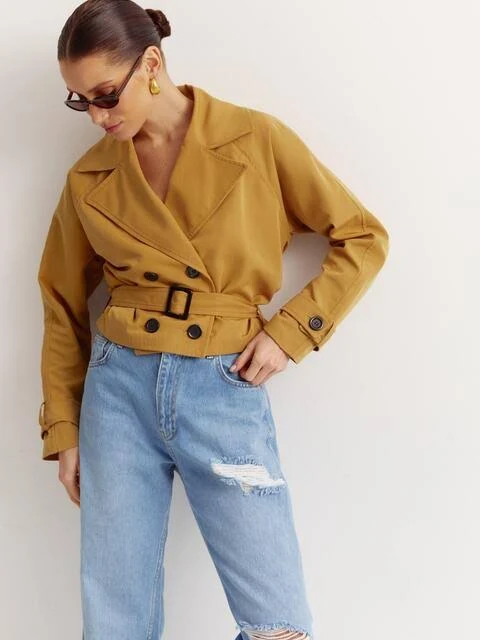 jacket Dressa Вкорочений тренч бежевого кольору з поясом 66110 &ndash; купити в Києві dressa.com.ua $1199