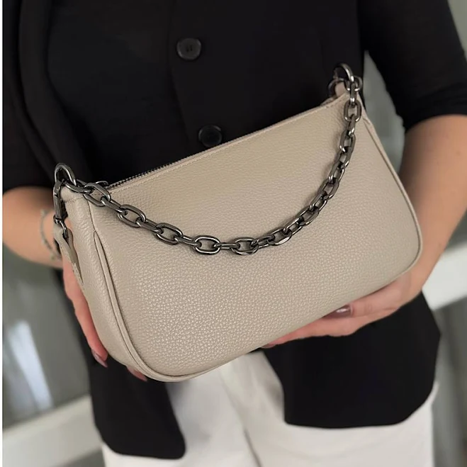 bag Сумка жіноча крос боді з натуральної шкіри Genuine leather 28379 бежева (капучино) anyBag $2097