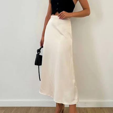 skirt Спідниця міді атлас беж (L) timfaden.com $1100