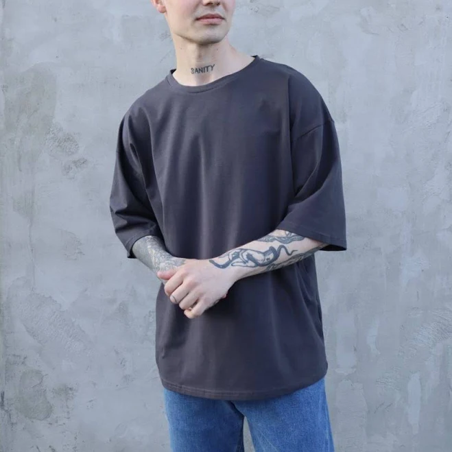 oversized t-shirt Базова оверсайз футболка Overprint сіра Closer $810
