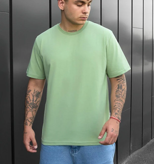 oversized t-shirt Футболка чоловіча Staff va1 light green oversize світло-зелена для хлопця однотонна бавовняна оверсайз купити Staff-Clothes $630