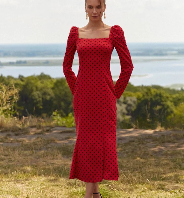 dress Сукня міді софт чорні маленькі горохи на червоному VOVK VOVK $1359