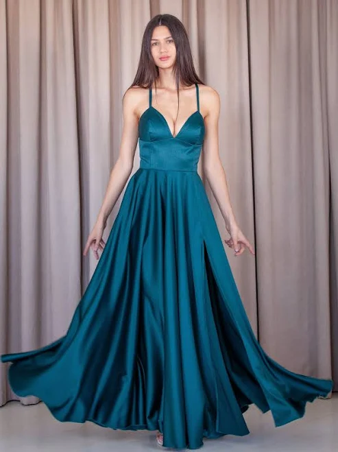 dress Ошатна атласна сукня смарагдового кольору з розрізом (XS, Зелений) onlady $3399