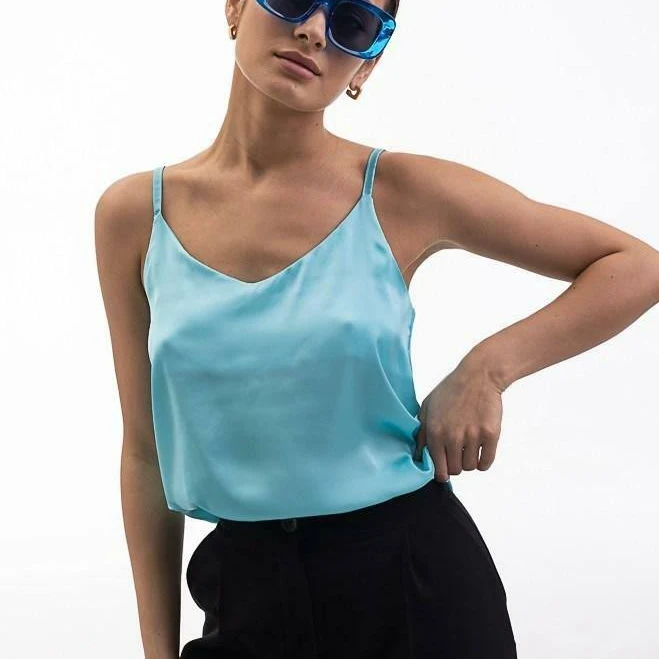 top Женская базовая шелковая майка голубого цвета Modna KAZKA MKAR32759-3 modna-kazka.com.ua $590