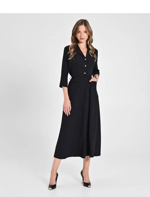 dress Черное платье-рубашка длины миди с пуговицами и поясом RINASCIMENTO 120148 Italiamix $3497