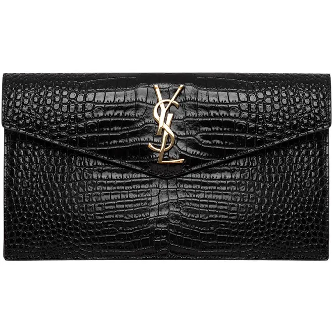 Сумка Saint Laurent — маленький клатч-конверт Uptown из тисненой черной кожи — размер one size, Сен-Лоран, для женщин, черный, 100% натуральная кожа — вечерние Domino.ua $61700