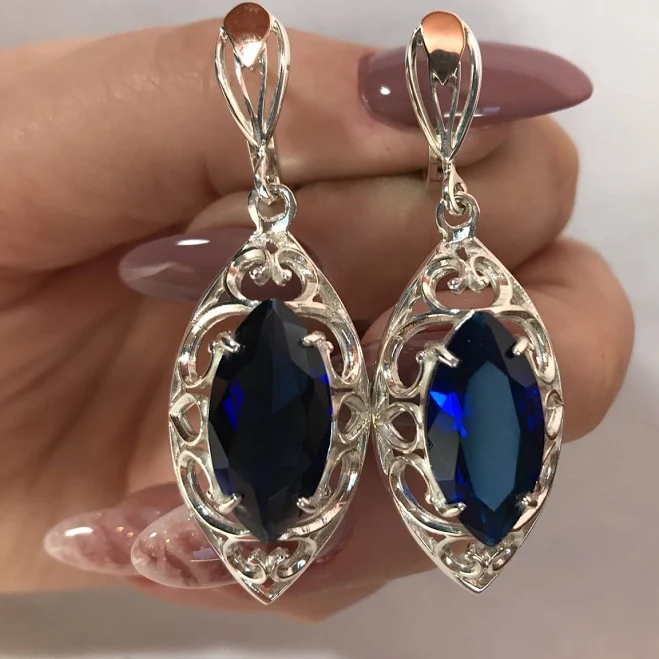 accessory Серьги-шандельеры, серьги с сапфиром, длинные серебряные серьги | Sriblosvit — Ювелирные украшения из серебра 925 пробы. Выгодные цены от производителя sriblosvit $3500